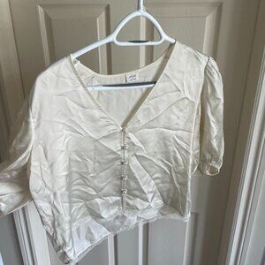 Wilfred White Button Up Silk Blouse, Size Small Lace Detail